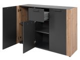 Sideboard Kampen in Grau Anthrazit mit Artisan Eiche, 3-t�rig 126 x 85 cm