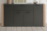 Sideboard Kampen in dunklem Grau / Anthrazit mit Artisan Eiche, 4-t�rig 162 x 85 cm