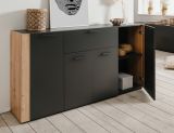 Sideboard Kampen in dunklem Grau / Anthrazit mit Artisan Eiche, 4-t�rig 162 x 85 cm