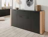 Sideboard Kampen in dunklem Grau / Anthrazit mit Artisan Eiche, 4-t�rig 162 x 85 cm