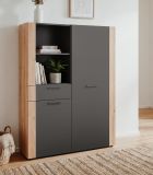 Highboard Kampen in dunklem Grau mit Artisan Eiche, 100 x 155 cm