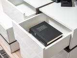 Wohnwand Lovely in wei� Hochglanz und Ulme Schrankwand mit Ethanol Kamin, inkl. Beleuchtung