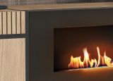 Wohnwand Lovely in Hickory Eiche und schwarz Schrankwand mit Ethanol Kamin, inkl. Beleuchtung