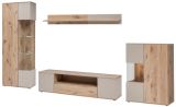 Wohnwand Cathlyn Eiche und Kaschmir, Schrankwand 4-teilig inkl. Beleuchtung 350 x 197 cm