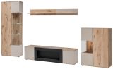 Wohnwand Cathlyn Eiche und Kaschmir, Schrankwand mit Ethanol Kamin, inkl. LED, 350 x 197 cm