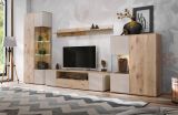 Vitrine Cathlyn in Eiche und Kaschmir, Vitrinenschrank 70 x 197 cm inklusive LED