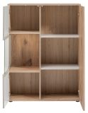 Highboard Cathlyn in Eiche und Kaschmir, Vitrine 90 x 120 cm inklusive LED