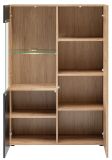 Highboard Heron in Eiche und Schwarz, Vitrine mit LED Beleuchtung, 90 x 132 cm