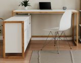 Schreibtisch Malta in Wei� mit Artisan Eiche, Set mit Schrankelement 139 x 139 cm