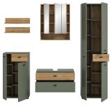 Badm�bel Set Matteo in Gr�n mit Evoke Eiche, Badkombination 6-teilig 207 x 191 cm