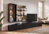 Wohnwand Secret in Schwarz mit Vicking Eiche 300 cm, 6-teilig inkl. LED und Push-to-Open-Funktion