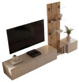 Wohnwand Clay in Grau Lehm und Evoke Eiche Schrankwand h�ngend mit LED 220 cm, Push-to-Open