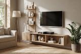 TV-Lowboard Set Sense in Cremona Eiche Leistenoptik 180 cm inkl. Paneel mit Regal