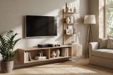 TV-Lowboard Set Sense in Cremona Eiche Leistenoptik 180 cm inkl. Paneel mit Regal
