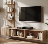 TV-Lowboard Set Sense in Cremona Eiche Leistenoptik 180 cm inkl. Paneel mit Regal