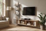 TV-Lowboard Set Sense in Eiche mit Lehm-Grau 180 cm, inkl. Wandpaneel und Regal