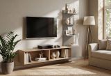 TV-Lowboard Set Sense in Eiche mit Lehm-Grau 180 cm, inkl. Wandpaneel und Regal