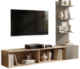 TV-Lowboard Set Sense in Eiche mit Lehm-Grau 180 cm, inkl. Wandpaneel und Regal