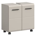 Waschbeckenunterschrank Cover in Kaschmir / Sand Badschrank auf Rollen 60 cm