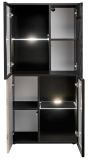Wohnwand Starlet in schwarz, Vicking Eiche und Marmor schwarz Schrankwand 300 cm inkl. Ethanol Kamin, LED