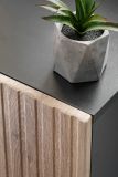 Wohnwand Starlet in schwarz, Vicking Eiche und Marmor schwarz, Schrankwand mit Ethanol Kamin und LED, 300 cm