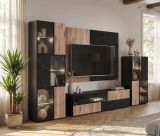 Vitrine Starlet in schwarz, Vicking Eiche und Marmor schwarz Vitrinenschrank inkl. LED 60 x 122 cm, Push-To-Open