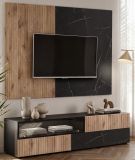 TV-Lowboard Starlet in schwarz, Vicking Eiche und Marmor schwarz TV-M�bel 160 x 42 cm, Push-To-Open