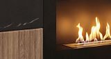 TV-Lowboard Starlet in schwarz, Vicking Eiche und Marmor schwarz TV-M�bel mit Ethanol Kamin, Push-To-Open, 160 x 42 cm