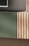 Wohnwand Madina mattes Gr�n und Eiche Leistenoptik, Schrankwand h�ngend 180 cm mit Push-to-Open