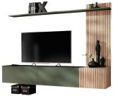 Wohnwand Madina mattes Gr�n und Eiche Leistenoptik, Schrankwand h�ngend 180 cm mit Push-to-Open