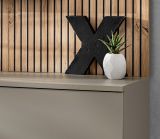 TV-Lowboard Set iLike in Lehm-Grau mit schwarz und Eiche Artisan, Set mit Akustikpaneel und Ethanol Kamin