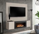 TV-Lowboard Set Option in Kaschmir, Flat-TV Unterschrank h�ngend mit Ethanol Kamin und Akustikpaneel, 160 cm