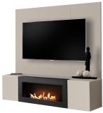 TV-Lowboard Set Option in Kaschmir, Flat-TV Unterschrank h�ngend mit Ethanol Kamin und Akustikpaneel, 160 cm