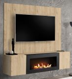 TV-Lowboard Set Option in Eiche, Flat-TV Unterschrank h�ngend mit Ethanol Kamin und Akustikpaneel 160 cm