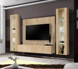 Wohnwand Option in Jackson Eiche Schrankwand 4-teilig h�ngend mit LED, 260 x 170 cm