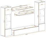 Wohnwand Option in Jackson Eiche Schrankwand 5-teilig h�ngend inkl. LED und Push-To-Open, 260 x 170 cm