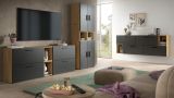 Wohnwand Onawa in Grau und Artisan Eiche Wohnkombination h�ngend / stehend 300 x 178 cm