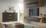 Wohnwand Onawa in Grau und Artisan Eiche Wohnkombination h�ngend / stehend 300 x 178 cm