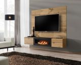 TV-Lowboard Public in Wotan Eiche, Flat-TV Unterschrank mit Ethanol Kamin, h�ngend, 180 cm