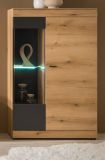 Vitrine Assina in Evoke Eiche und Grau matt, Vitrinenschrank 90 x 141 cm mit Soft-Close