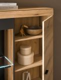 Vitrine Assina in Evoke Eiche und Grau matt, Vitrinenschrank 90 x 141 cm mit Soft-Close