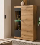 Vitrine Assina in Evoke Eiche und Grau matt, Vitrinenschrank 90 x 141 cm mit Soft-Close