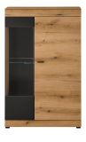 Vitrine Assina in Evoke Eiche und Grau matt, Vitrinenschrank 90 x 141 cm mit Soft-Close