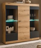 Highboard Assina in Evoke Eiche und Grau matt, Schrank 140 x 141 cm mit Soft-Close