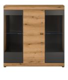 Highboard Assina in Evoke Eiche und Grau matt, Schrank 140 x 141 cm mit Soft-Close