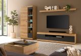 Wohnwand Assina in Evoke Eiche und Graphit Grau, Wohnzimmer Set 300 x 201 cm mit Soft-Close