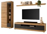 Wohnwand Assina in Evoke Eiche und Graphit Grau, Wohnzimmer Set 300 x 201 cm mit Soft-Close