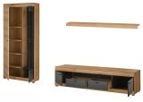 Wohnwand Assina in Evoke Eiche und Graphit Grau, Wohnzimmer Set 300 x 201 cm mit Soft-Close