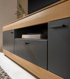 Wohnwand Assina in Evoke Eiche und Graphit Grau, Wohnkombination 350 x 201 cm mit Soft-Close