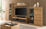 Wohnwand Assina in Evoke Eiche und Graphit Grau, Wohnkombination 350 x 201 cm mit Soft-Close